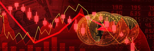 cryptrocurrency Finance graph downtrend red background,abstract financial background with downtrend line graph.
