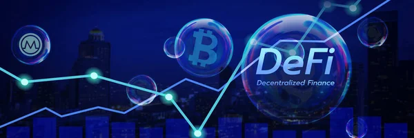 DeFi merkeziyetçilikten arındırılmış finans bir baloncuk, mavi hat finans şeması.