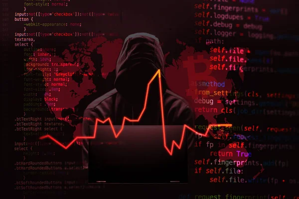 Gráfico Línea Roja Hacker Atacando Ordenador Ciberseguridad Codificación Codificación Hacker — Foto de Stock