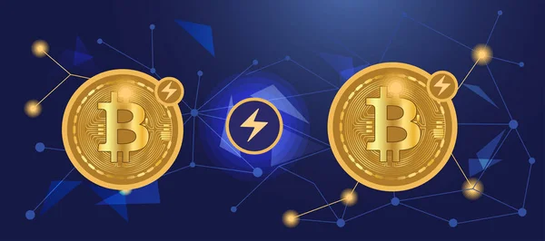 Bitcoin Und Internet Zahlung Lightning Network Konzept Lightning Network Second — Stockvektor