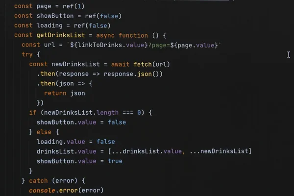 Program siyah ekrandaki Javascript kodu. Web sitesi, internet, siber güvenlik, hackleme ve yazılım kavramı.