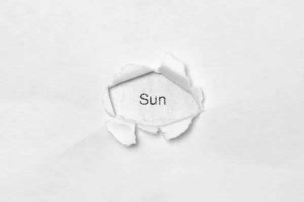 Wort Sonne Auf Weißem Isoliertem Hintergrund Die Inschrift Durch Das — Stockfoto