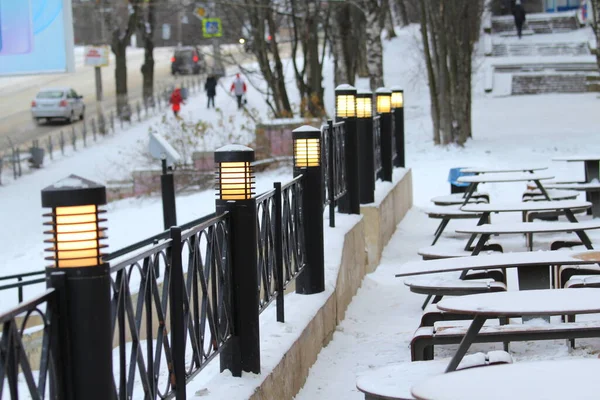 Decorative Street Lighting Warm Shade Modern Lanterns Metal Black Border — Stock Photo, Image