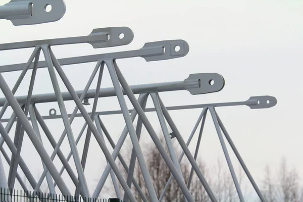 Boom Repuesto Para Construcción Grúa Estructuras Metal Gris Sobre Fondo — Foto de Stock