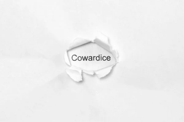 Word Cowardice White Isolated Background Inscription Wound Hole Paper Concept — Stock Photo, Image