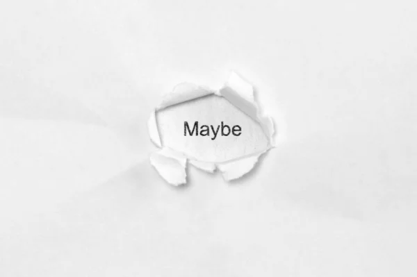 Word maybe on white isolated background through the wound hole in the paper. — Stock Photo, Image