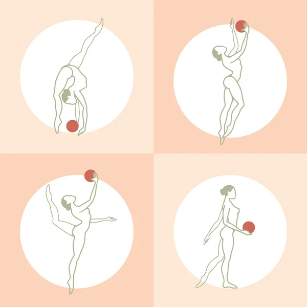 Fille faisant des exercices avec une balle. Style art linéaire — Image vectorielle