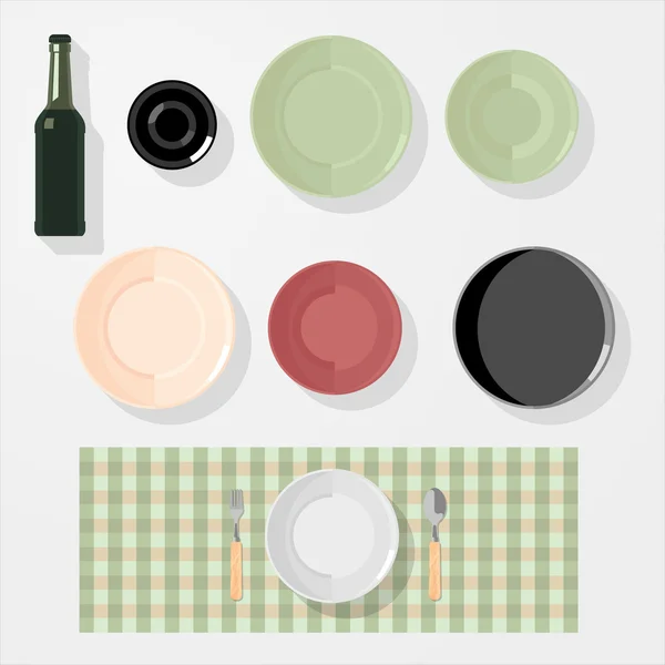 Set de placas de cocina, bares, restaurantes, botella Vector plano ilustración . — Archivo Imágenes Vectoriales