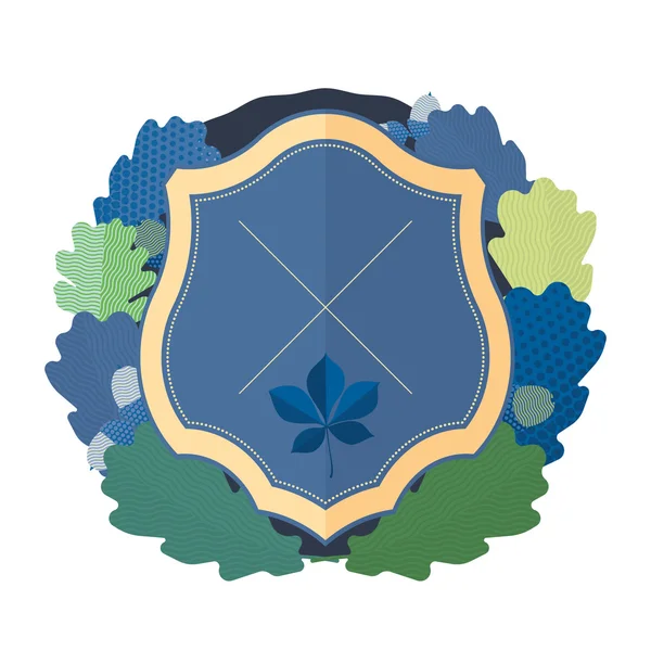 Escudo azul con una corona de hojas de roble — Vector de stock