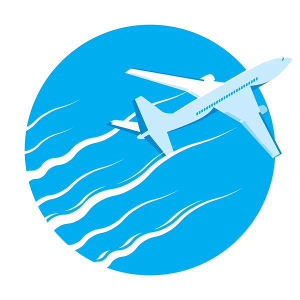 Большой самолет с туристами на борту, летающими в голубом небе — стоковый вектор