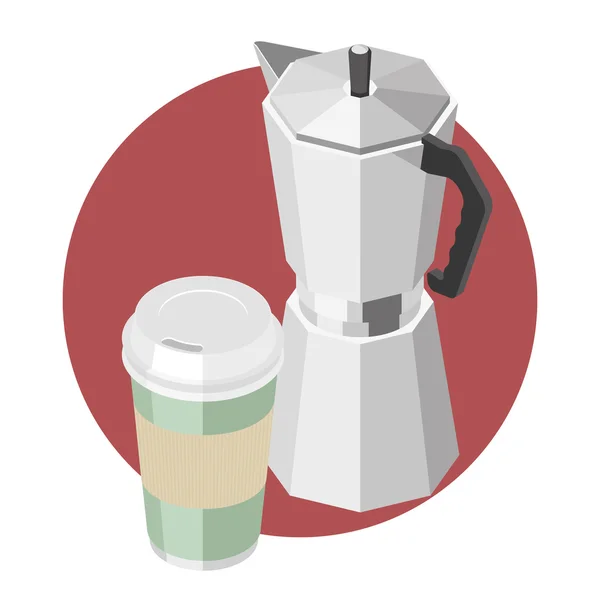 Кавова чашка, кавоварка в ізометричній — стоковий вектор