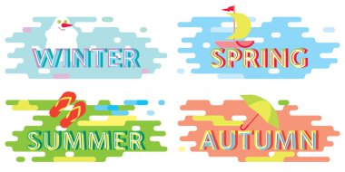 Mevsim, tipografik poster, etiket kış ilkbahar yaz Sonbahar