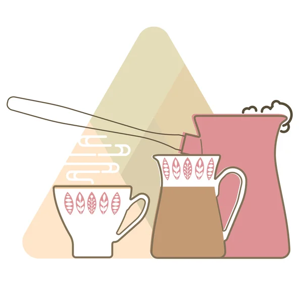 Кавовий набір, чашка кави, кавоварка та молочний глечик — стоковий вектор