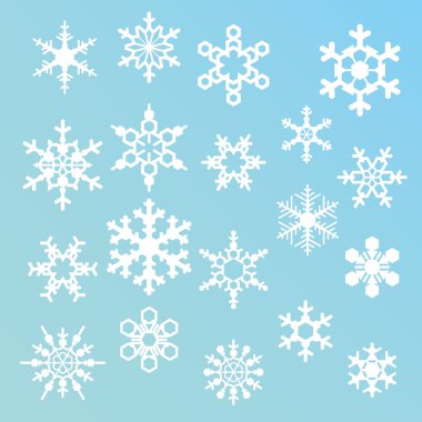 kar taneleri siluetleri, büyük set, düz illüstrasyon