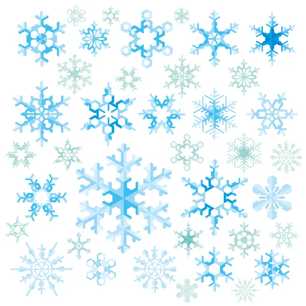 Cristal de copos de nieve de colores con grano, gran conjunto, ilustración plana — Vector de stock