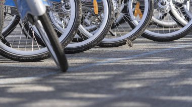 Şehirde bisiklet parkı, bisiklet kiralama.