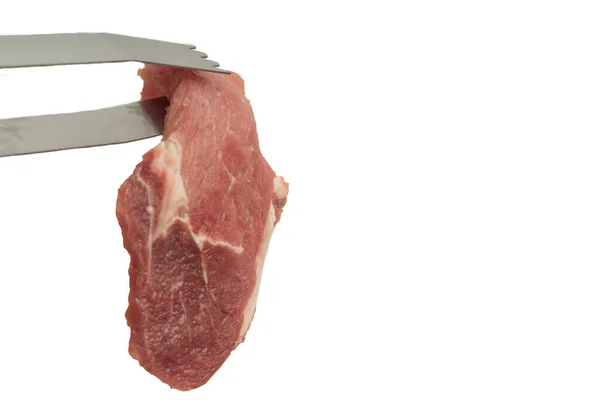 Steak Juteux Porc Sur Une Assiette Blanche Viande Crue Barbecue — Photo