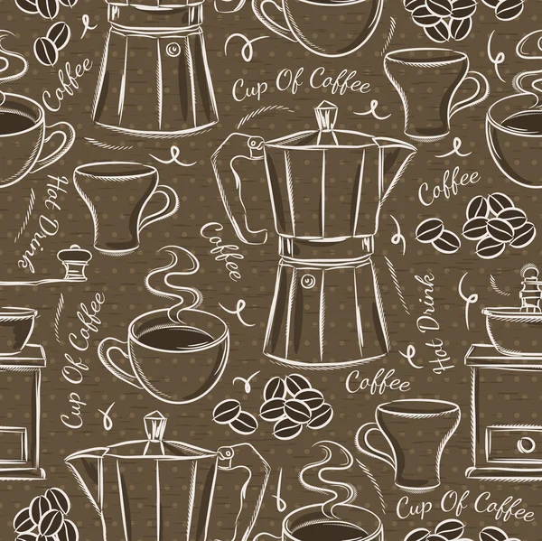 Braun nahtlose Muster mit Kaffee-Set — Stockvektor