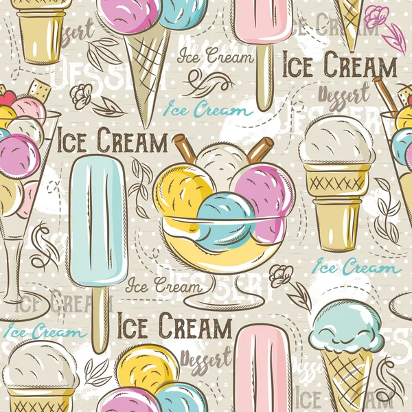 Seamless Patterns with ice cream, vector — Stock Vector