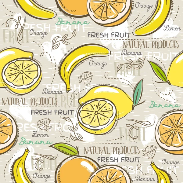 与香蕉、 橙子和柠檬的背景. — 图库矢量图片