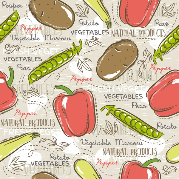 Seamless Patterns with potato, pepper, carrot. — Stock Vector