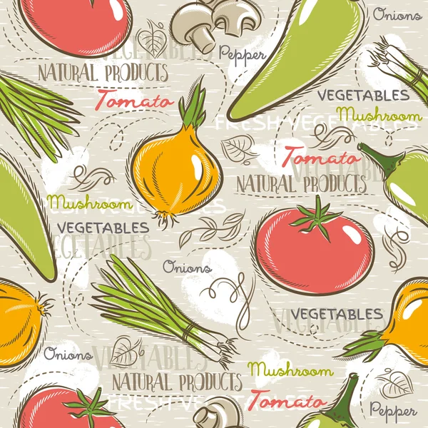 无缝模式与番茄、 洋葱、 辣椒 — 图库矢量图片