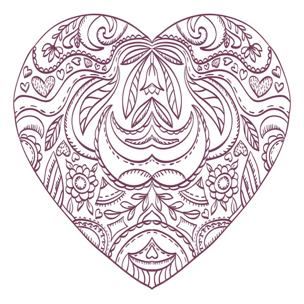 Corazón vectorial para colorear con elementos decorativos de San Valentín . — Vector de stock