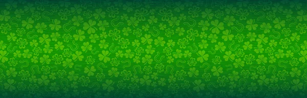 Green Patrick Day Greeting Banner Green Clovers Patrick Day Holiday — ストックベクタ