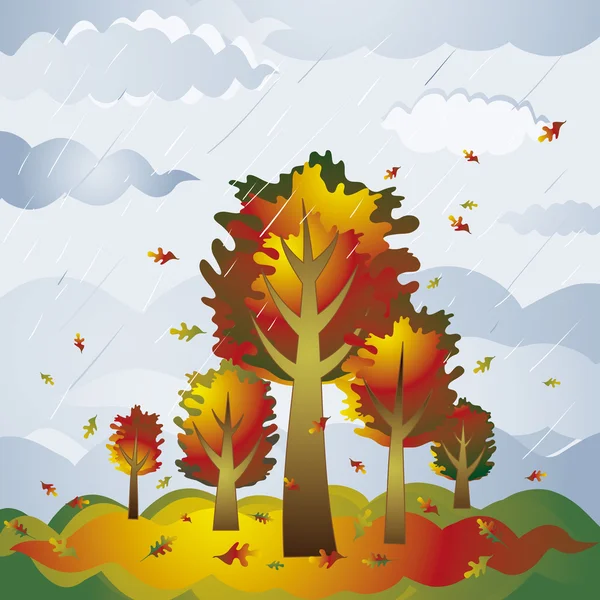 Landscape with many trees, vector illustration — Stock Vector