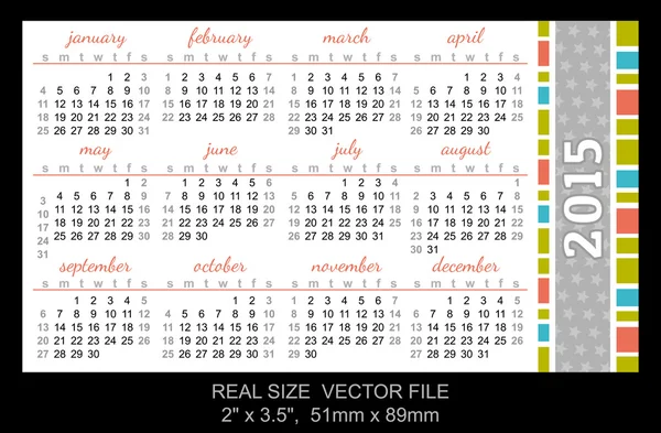 Карманный календарь 2015, начало в воскресенье — стоковый вектор