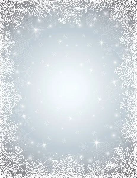 Fondo gris con marco de copos de nieve, vector — Vector de stock