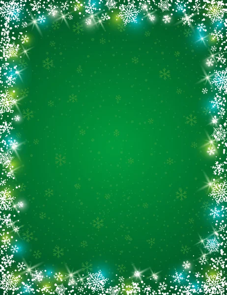 Zelené pozadí s rámem sněhových vloček, vektorové — Stockový vektor