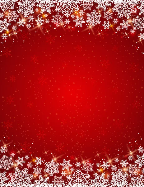 Fundo vermelho com quadro de flocos de neve, vetor — Vetor de Stock