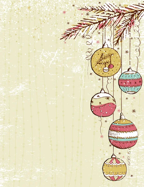 Beige christmas background with christmas balls, vector — Stock Vector