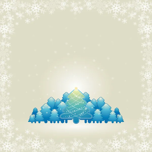 Christmas card  with forest of pine and snowflakes — Stock Vector