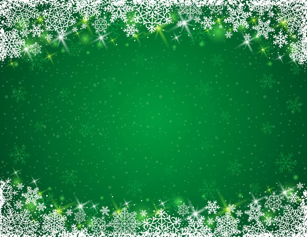 Fondo verde con marco de copos de nieve, vector — Vector de stock
