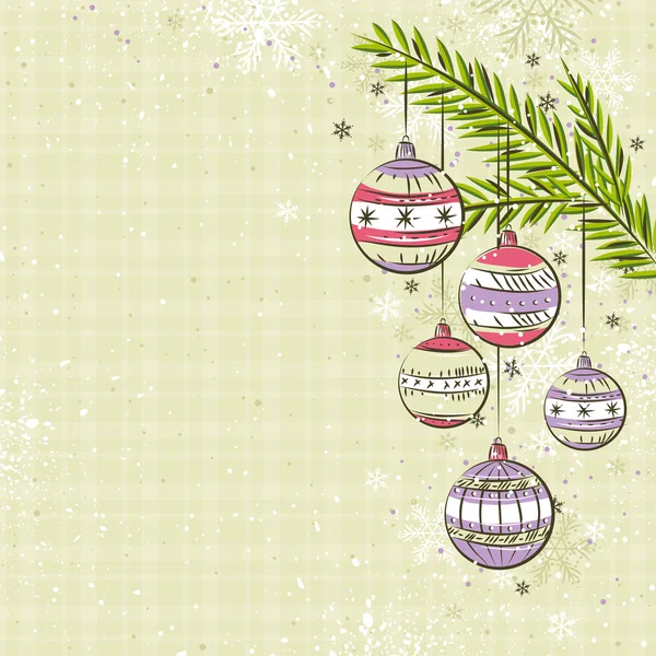 Fondo beige con bolas de Navidad, vector — Vector de stock