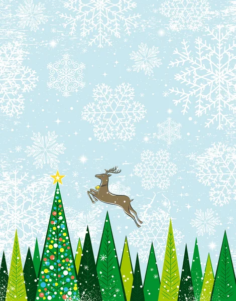 Courses de cerfs dans la forêt de Noël, vecteur — Image vectorielle