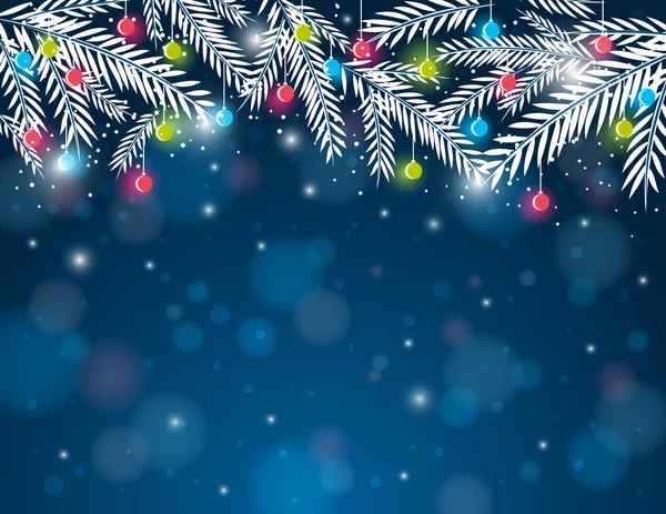 松の枝とクリスマス ボール、ベクトルの背景 — ストックベクタ