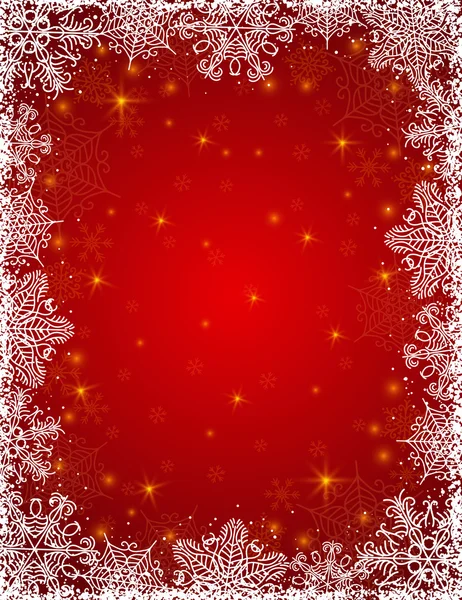 Fundo vermelho com quadro de flocos de neve, vetor — Vetor de Stock