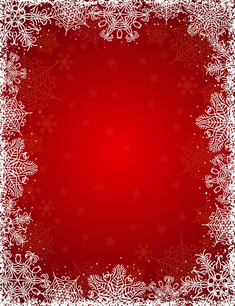 Fundo vermelho com quadro de flocos de neve, vetor —  Vetores de Stock