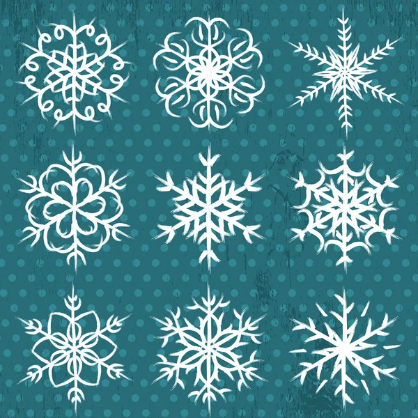 Handgemachte Schneeflocken auf blauem Hintergrund, Vektor — Stockvektor