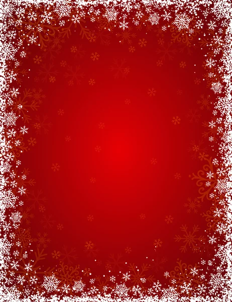 Fondo rojo con marco de copos de nieve, vector — Vector de stock