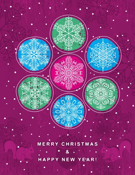 紫の雪の結晶クリスマス背景, ベクトル — ストックベクタ