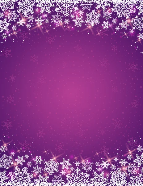 Fondo violeta con marco de copos de nieve, vector — Vector de stock