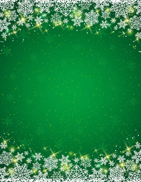 Fondo verde con marco de copos de nieve, vector — Archivo Imágenes Vectoriales