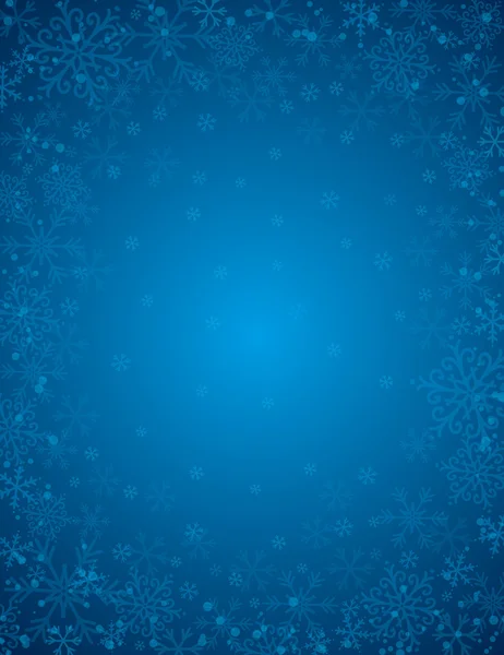 青色の背景に雪片のフレーム、ベクトル — ストックベクタ