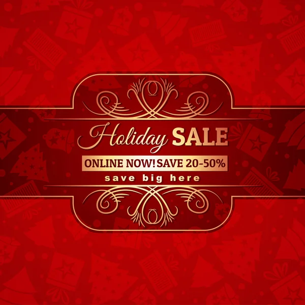 Red christmas background and label with sale offer, vector — Stock Vector