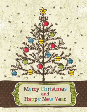 Etiketli metin ile bej renkli arka plan üzerinde Noel ağaçları