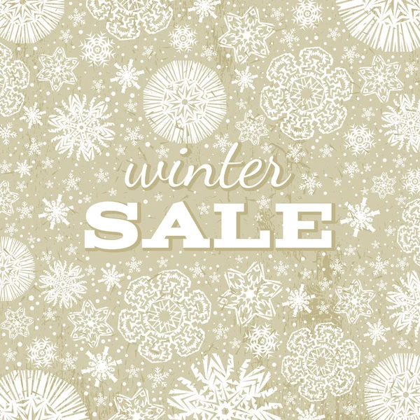 Beige Weihnachten Hintergrund mit Schneeflocken und Angebot zum Verkauf, — Stockvektor